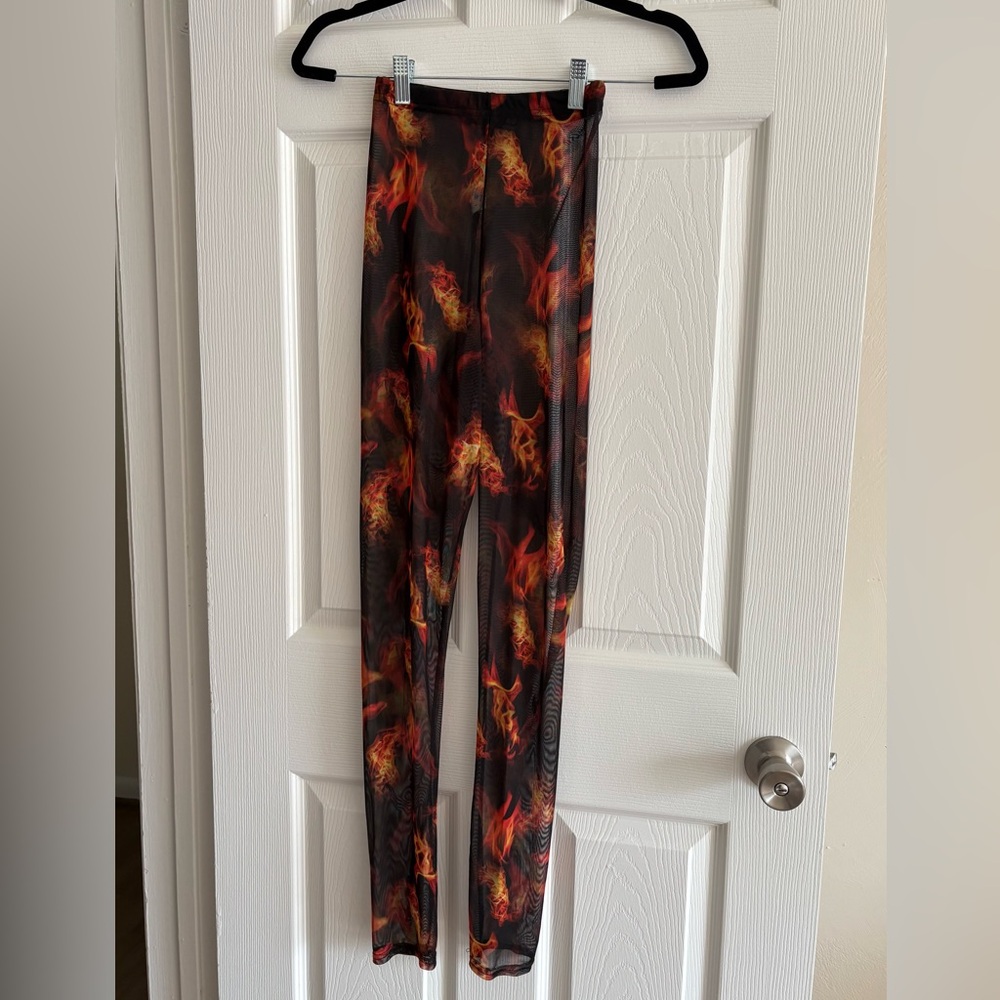 PrettyLittleThing Red and Orange Leggings Dynamic Flame Design